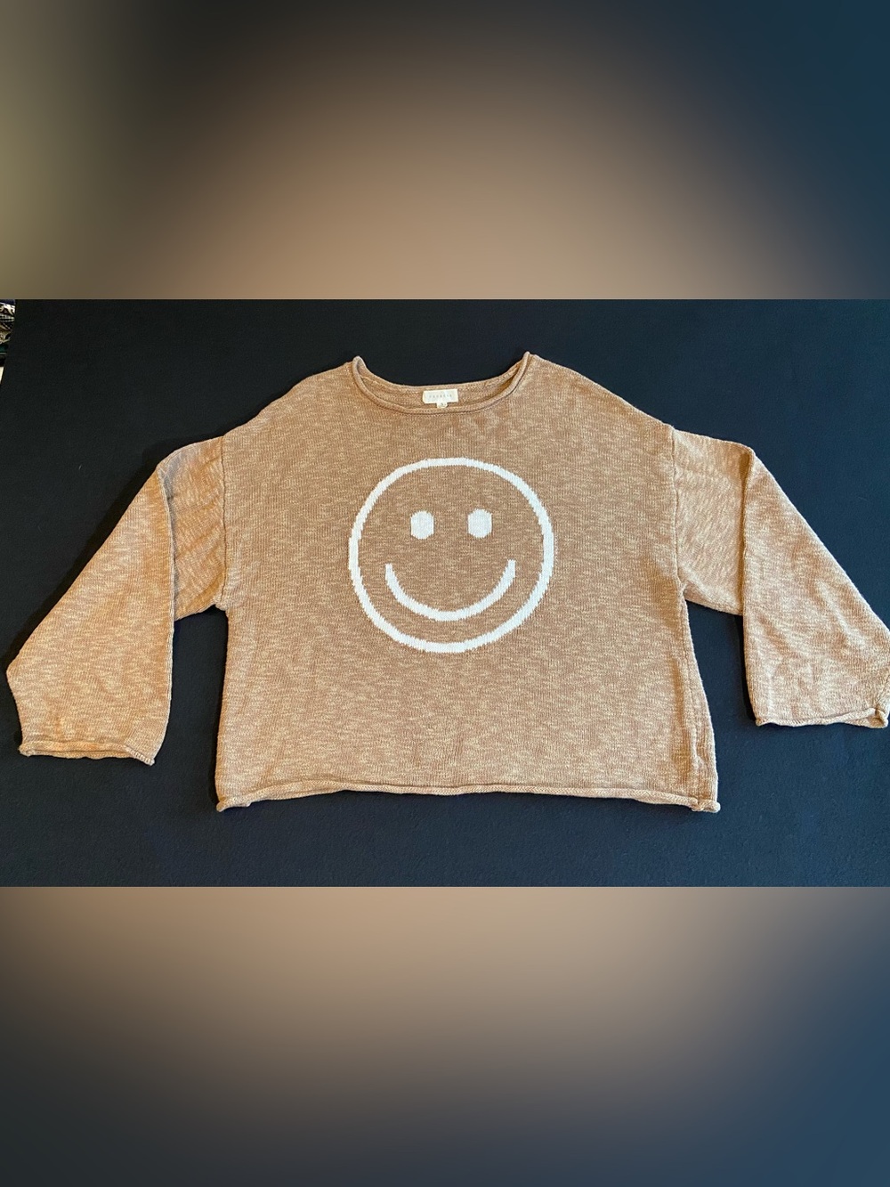Promesa Camel Smiley Face Crop Sweater